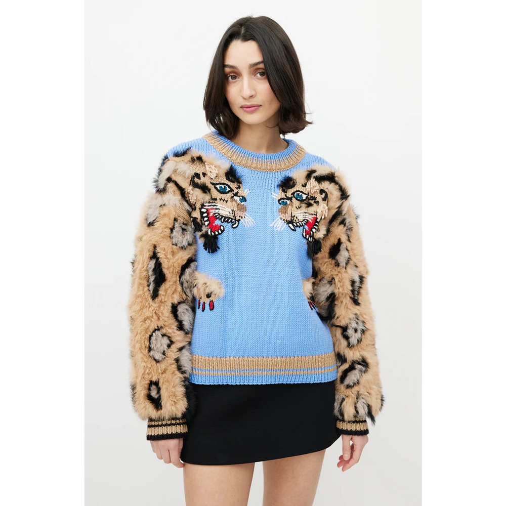 Dolce & Gabbana Tiger Embroidered Wool Fur Cardigan Sweater (IT 40) RRP $4,300